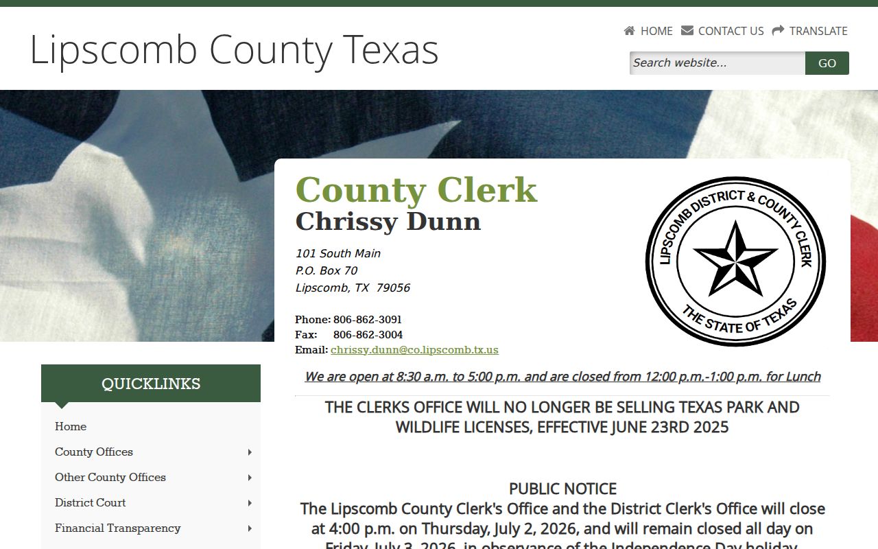 Lipscomb County court case records County Clerk source