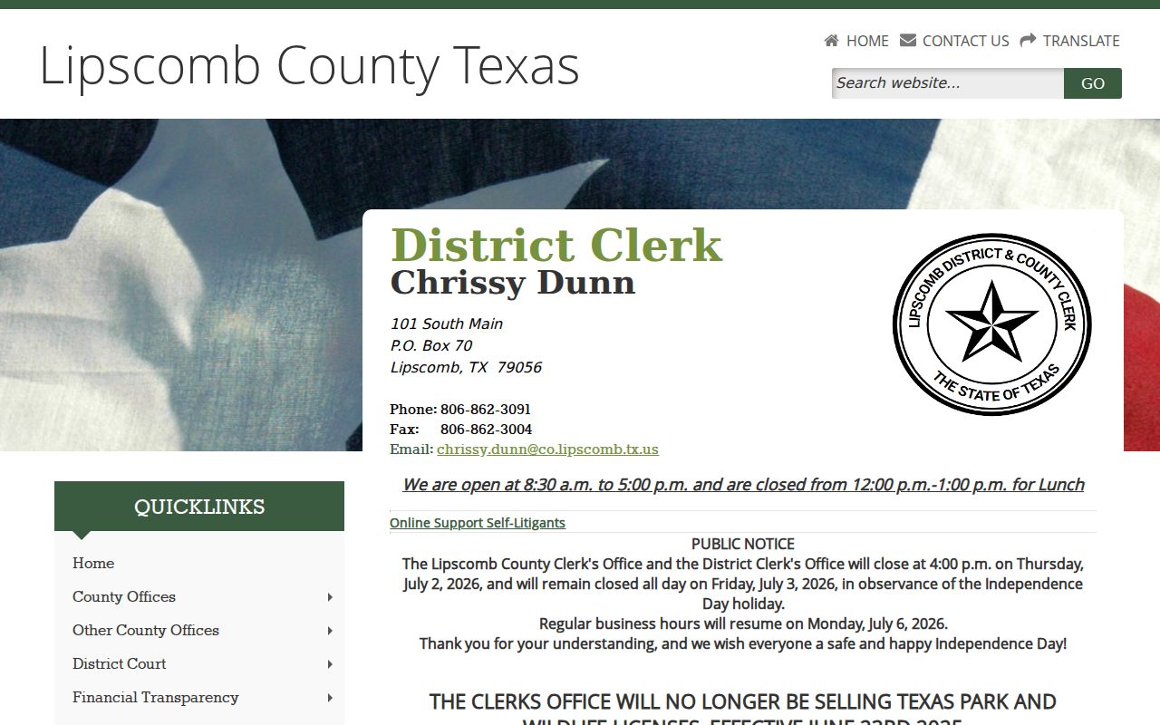 Lipscomb County court schedule District Clerk source