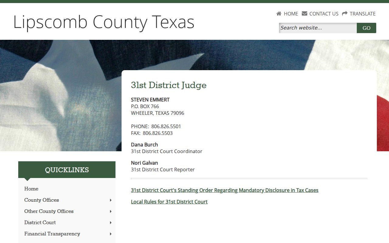 Lipscomb County criminal court docket judge and coordinator source